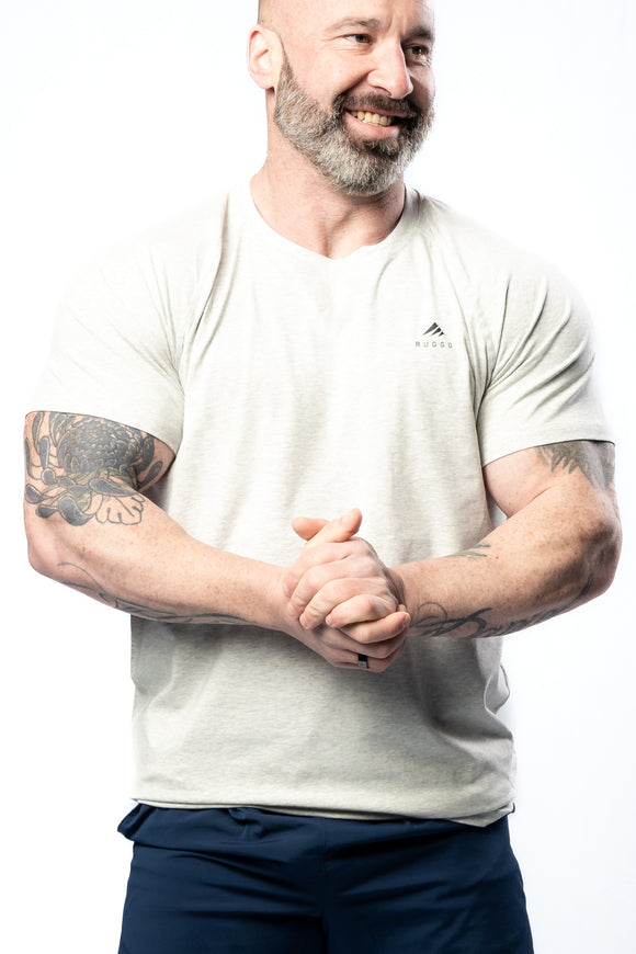 Men's Essential Tee - Lite Grey, ideal for casual and active wear. Ruggd.