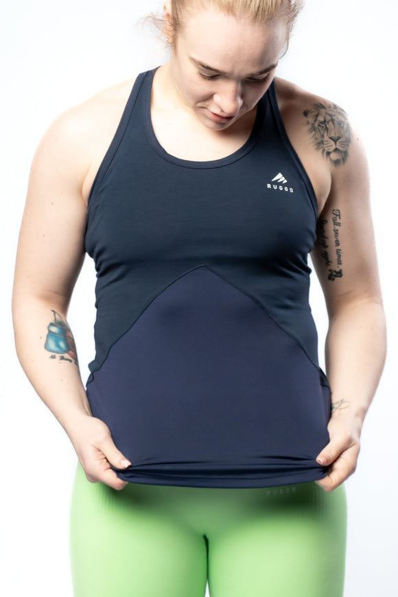Sleek Form Vest - Navy for women, ideal for gym sessions and outdoor activities. Ruggd