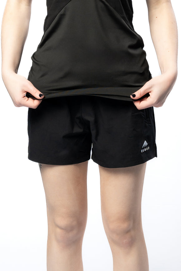 Sleek perForm Shorts - Black for women, perfect for gym sessions and outdoor activities. Ruggd